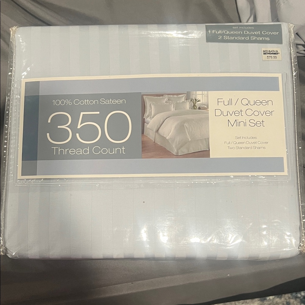 Nicole Miller Light Blue Cotton Sateen Duvet Cover Set